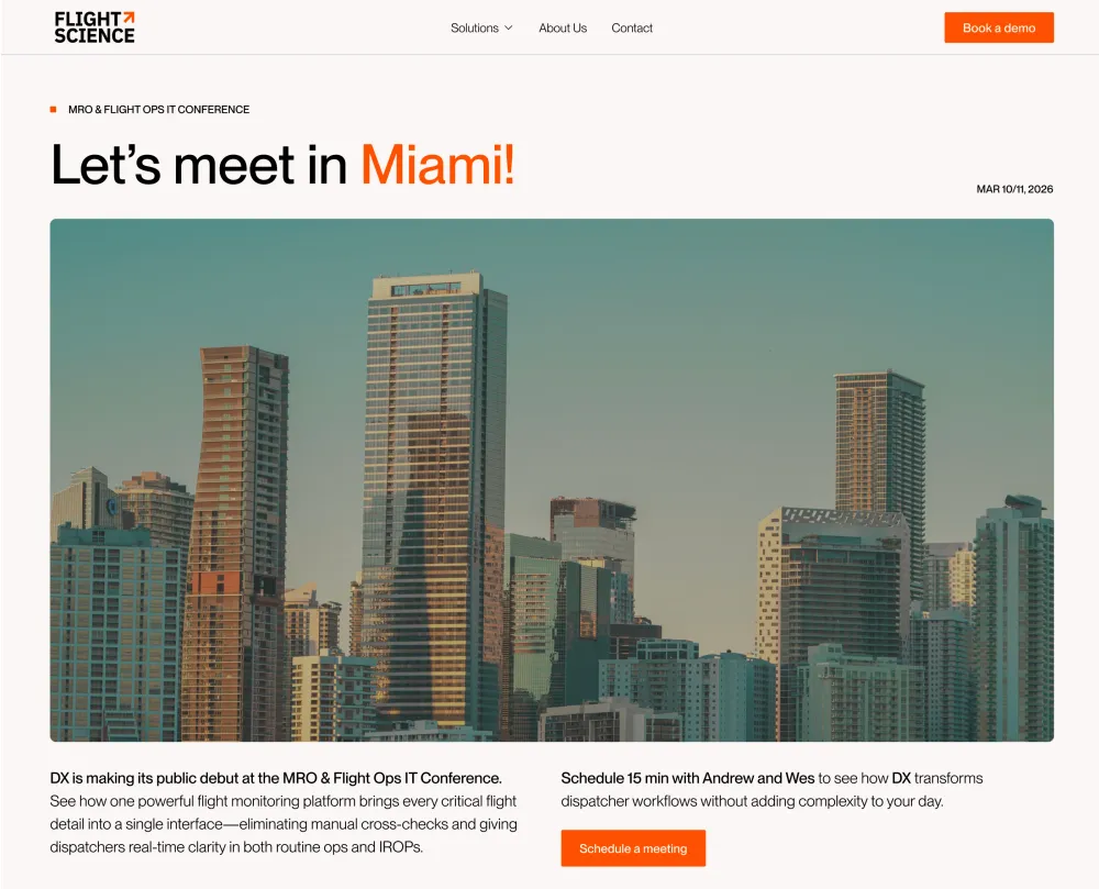 Flight Science Miami conference landing page.